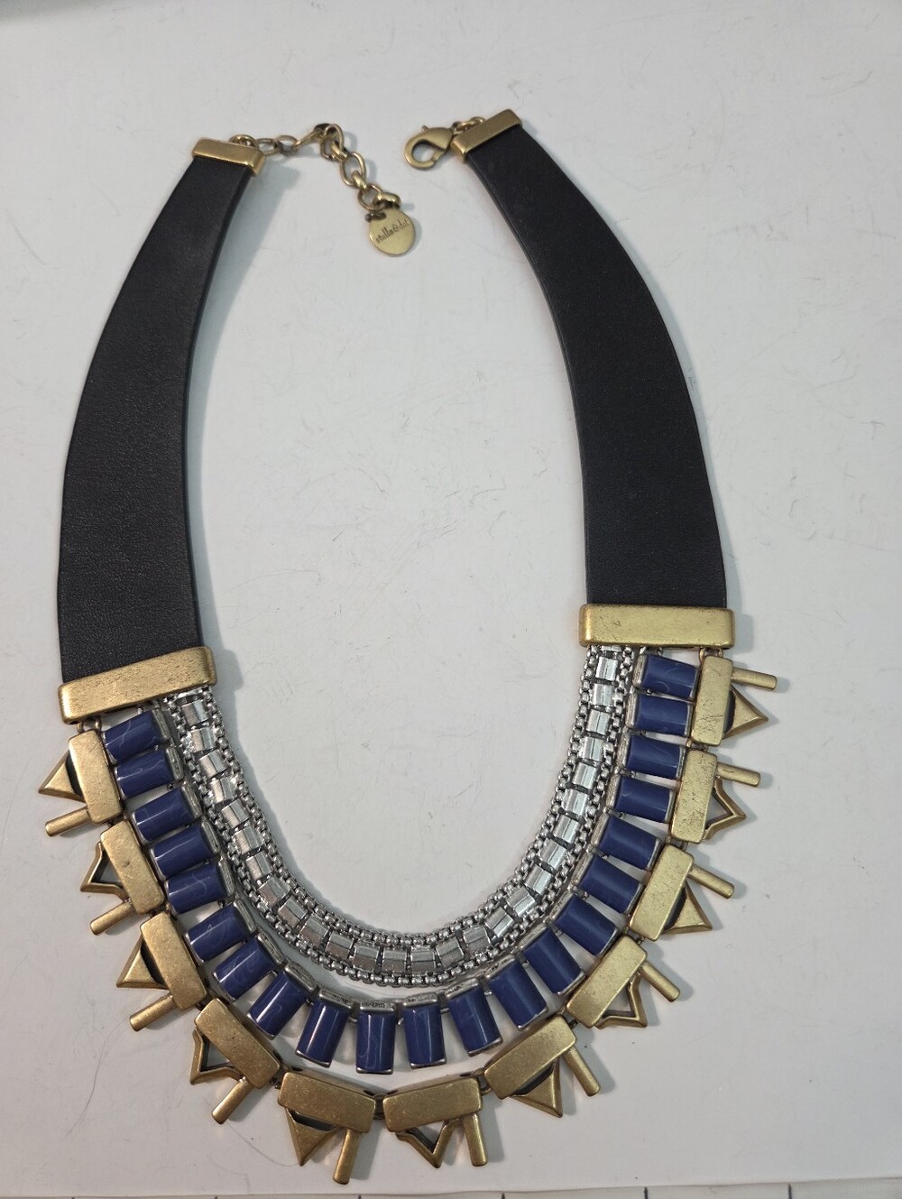 stella dot mixed metal leather spiky bib geometric necklace tribal gold tone